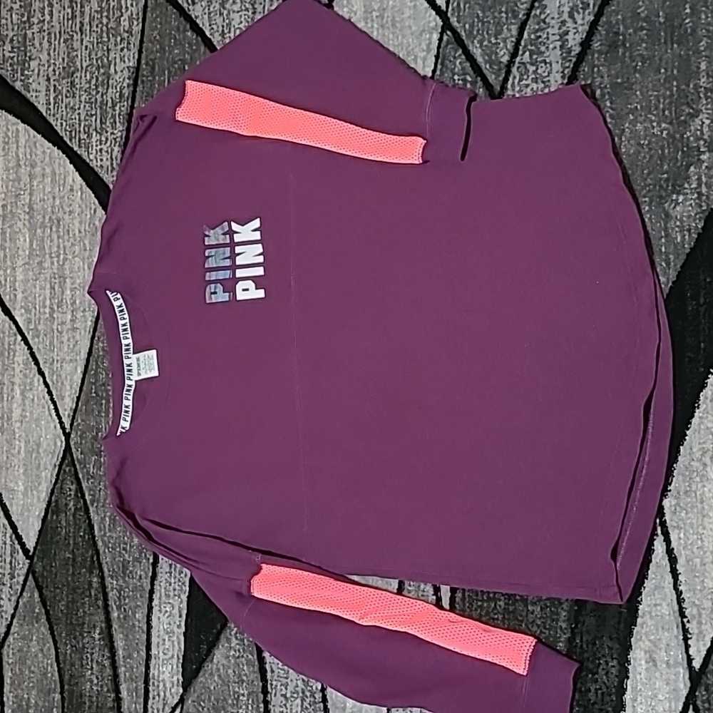 VS PINK 2015 Shine Logo Mesh Details Crew Shirt PRICE FIRM